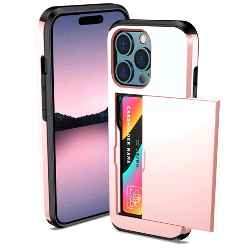 ATRAING Compatible for iPhone 14 Pro Max Wallet Case with Credit Card Holders Slots Dual Layer Shockproof Hard PC Soft TPU Slide Flip Protective Case for 14 Pro Max 6.7 Inch (2022) Rose Gold