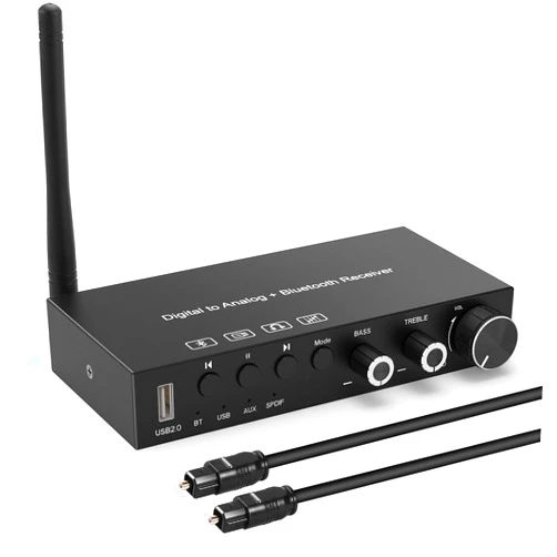 MYPIN USB 192KHz DAC Digital to Analog Converter with Headphone Amplifier Built-in Bluetooth V5.0 Receiver Music Player Volume Adjustable Digital SPDIF TOSLINK to Stereo L/R & 3.5mm Jack