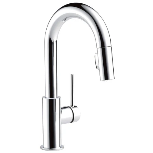 Delta Faucet Trinsic Chrome Bar Faucet with Pull Down Sprayer, Chrome Bar Sink Faucet Single Hole, Wet Bar Faucets Single Hole, Prep Sink Faucet, Faucet for Bar Sink, Chrome 9959-LS-DST