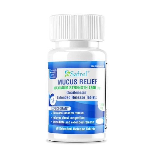 Safrel Mucus Relief Guaifenesin 1200mg | 12 Hr Support (28 Count) Extended-Release Tablets | Thins and Loosens Mucus, Relieves Nasal & Chest Congestion | Cough, Cold, Flu Relief | Mucinex Generic