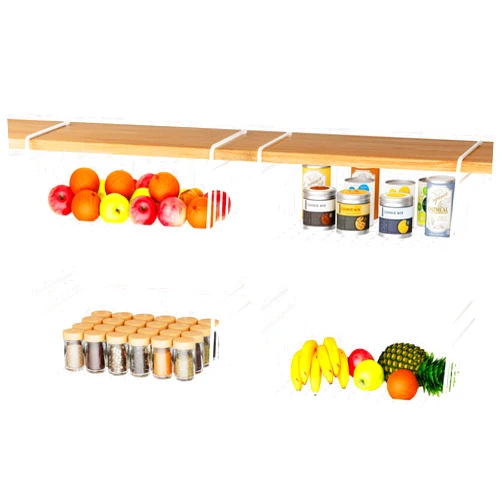 SUFAUY Under Shelf Basket Organizer, Slides Under Cabinet Shelf Storage Bin Holds up to 22lbs for Kitchen Pantry Desk Bookshelf Cupboard (White, 4 PCS)
