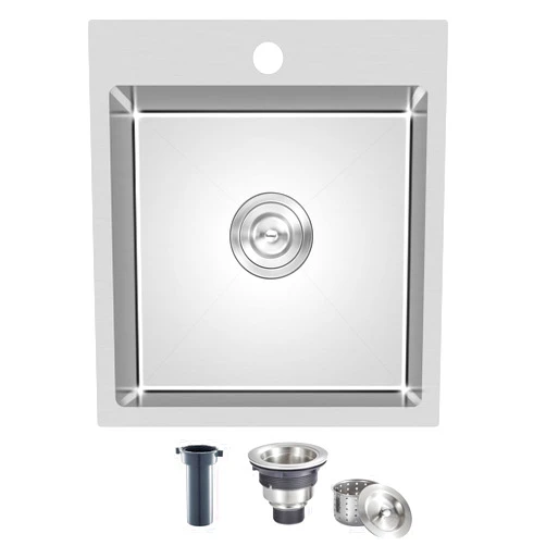 MENATT 17X19 inch Single Bowl Drop in Kitchen Sink Brushed, 18 Gauge Stainless Steel Handmade Topmount Kitchen Sinks with 1 Faucet Hole, D17