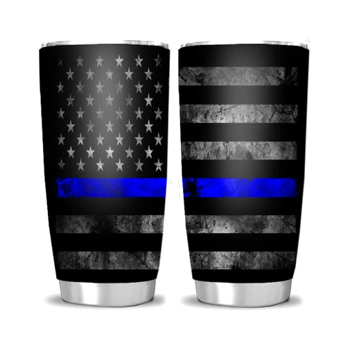 Hasdon-Hill Thin Blue Line Flag Tumbler, USA Police Flag Stainless Steel Insulated Travel Coffee Mug 20 oz