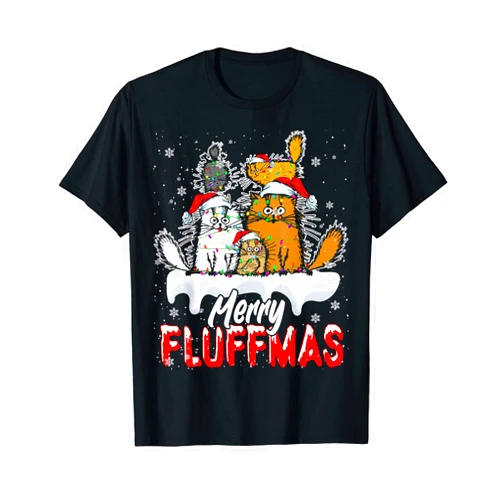 Funny Christmas Lights Santa Cat Kitten Lover Merry Fluffmas Funny Christmas Lights Santa Cat Kitten Lover T-Shirt