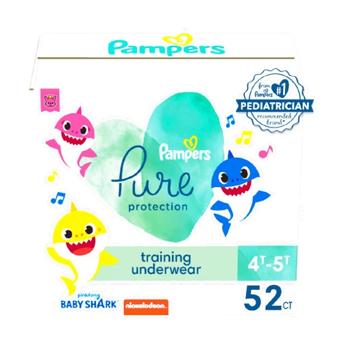 Pampers Pure Protection Training Pants Baby Shark - Size 4T-5T, 52 Count, Premium Hypoallergenic Training Underwear