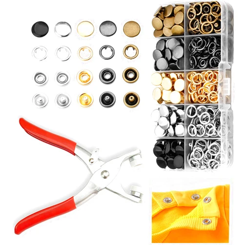 GTAAOY 100 Sets Metal Snaps Buttons with Fastener Pliers Press Tool Kit Perfect for DIY Crafts Clothes Hats and Sewing, Snap Button Fasteners Kit for Clothing Sewing (9.5mm / 400 PCS)
