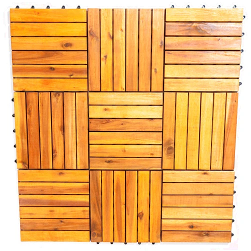 YAMAZING 12”x12” Solid Wood Interlocking Flooring Tiles (Pack of 9), Acacia Hardwood Deck Tiles, Floor Tile for Both Indoor & Outdoor Use, Patio Garden, Waterproof All Weather, 6 Slat (9 Sq Ft)