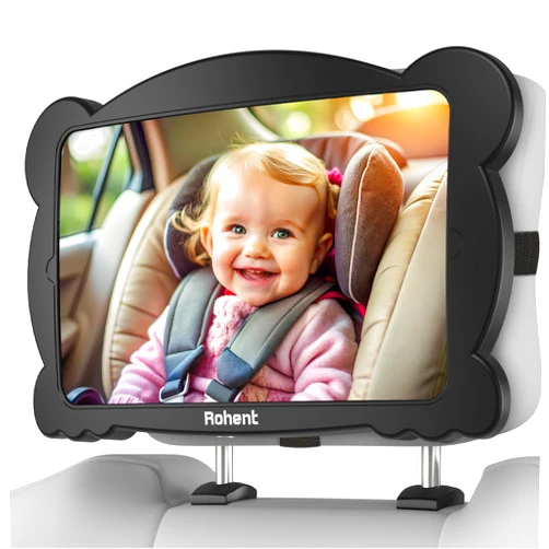 Rohent Shatterproof Baby Car Mirror for Backseat: Adjustable Car Seat Mirror for Baby Rear Facing Easy Install on Headrest - Stability Crystal Clear Wide View for Newborn Infants Toddlers