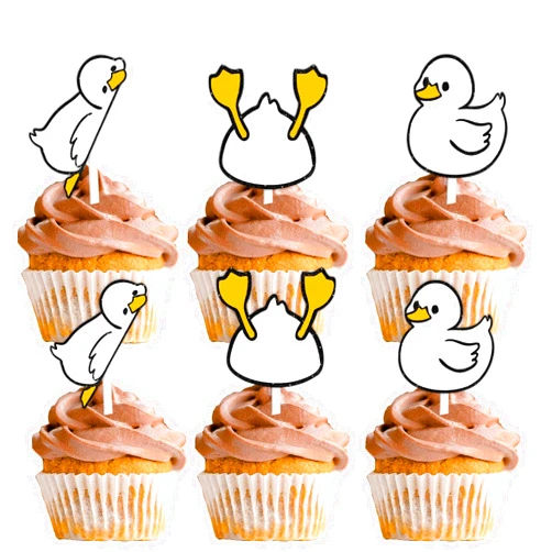 LETLIMIT 18pcs Glitter Cute White Duck Cupcake Topper Animal Duck Theme Decor Supplies Baby Shower Boys Girls Happy Birthday Party Decorations