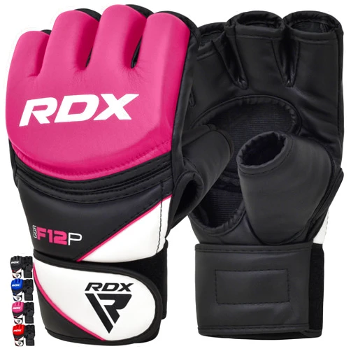 RDX MMA Gloves Grappling Sparring, Maya Hide Leather, Boxing Gloves Men Women Muay Thai Martial Arts Training, Half Finger Adjustable Mitts Wrist Support Kickboxing Cage Fighting Punching Bag Workout