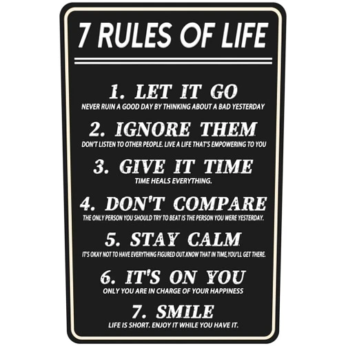 CNHONG Metal Tin Signs 7 Rules Of Life Poster, Funny Room Rules Sign, Office Motivational Wall Decor For Man Cave Room Sign Home Decor 8