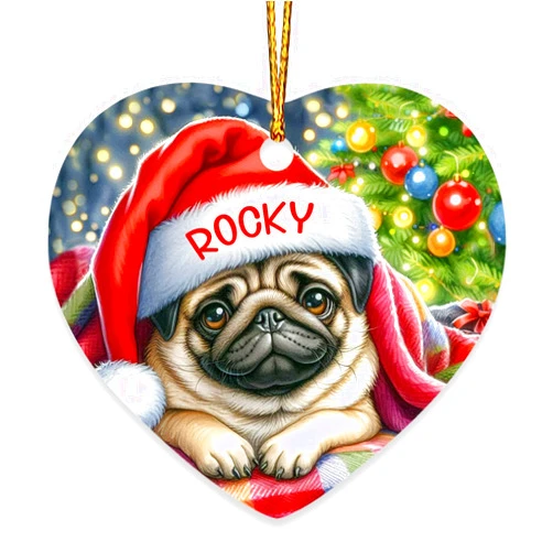 CrazyPrintGifts Personalized Pug Xmas Ornament 2025 - Christmas Keepsake Gift for Dog Lovers, Pet Owners, Dad, Mom - Customized Hanging Tree Decoration With Name