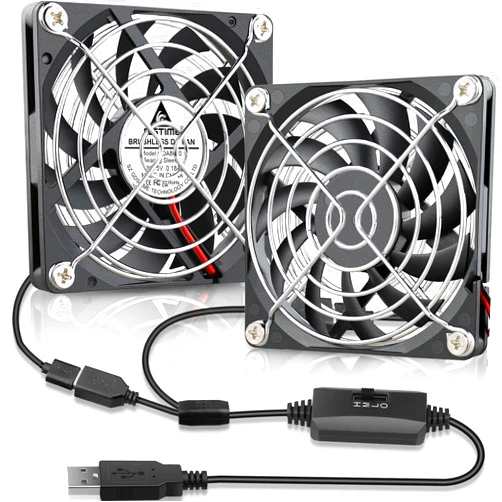 GDSTIME Dual 80mm x 10mm USB Fan with 3 Speeds Control, 5V Powered L/M/H Adjustable Ultra Thin Computer Case Cooling Fans