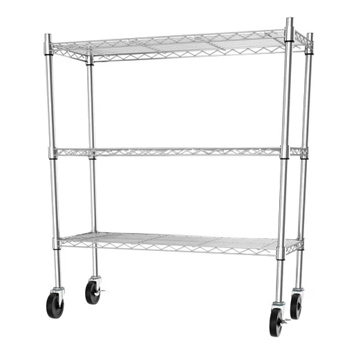 Auslar 3-Shelf Storage Shelves with Casters Heavy Duty 3-Tier Rolling Cart Utility Racks Adjustable Wire Metal Storage Shelving, Chrome