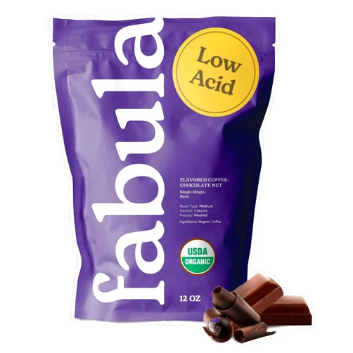 Fabula Chocolate Nut Flavored Organic Coffee Freshly Ground - Organic - Low Acid - Single Origin - Non-GMO - Mold Free - 12 Ounces