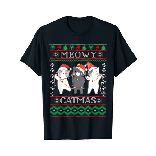 Meowy Catmas Cat Christmas Tree Xmas Gift Funny Christmas Cat Matching Family Pajamas Meowy Catmas T-Shirt