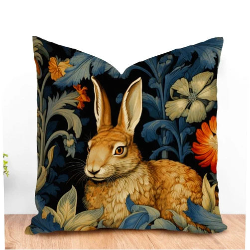 ArogGeld Vintage Chinoiserie Flower Bunny Easter Throw Pillow Covers Forest Rabbit Floral Art Farmhouse Cushion Cover White Linen Japanese Asian Style Toss Pillows for Living Room 18x18in