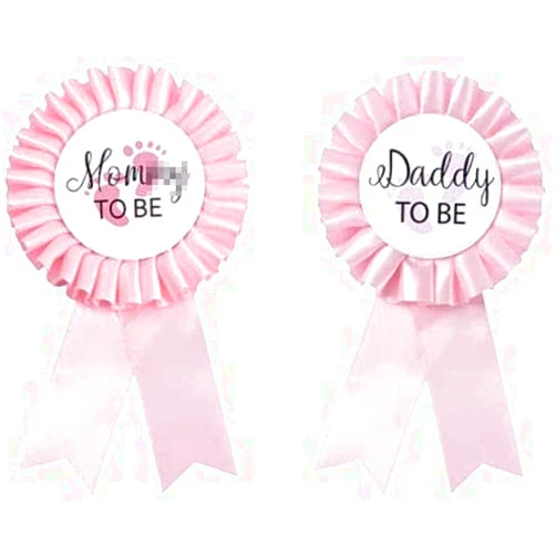 FAMOORE Daddy to be & Mom to be Tinplate Badge Pin - Baby Shower Button New Dad Gifts Gender Reveals Party Baby Girl Pink Rosette Button Baby Celebration (Pink)