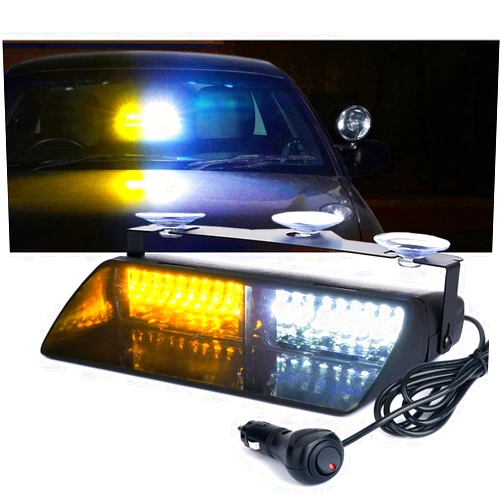 Xprite Amber White LED Emergency Dash Strobe Light, Interior Windshield Safety Warning Traffic Lights w/Suction Cups, 12V Windshield Visor Light Bar for Construction Trucks Plows Postal Security Cars