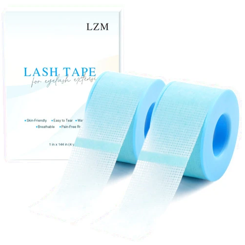 LZM Lash Tape for Eyelash Extensions, Eyelash Tape Silicone Gel Eyelash Extension Tape for Sensitive Skin Pain-Free Removal Breathable Micro-Porous Lash Extensions Tape Blue(1in x 4yd, 2Rolls Blue)