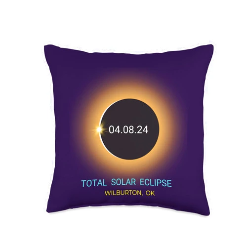 Oklahoma Total Eclipse Gear 04/08/24 Wilburton OK Total Solar Eclipse 04/08/24 Oklahoma Souvenir Throw Pillow, 16x16, Multicolor