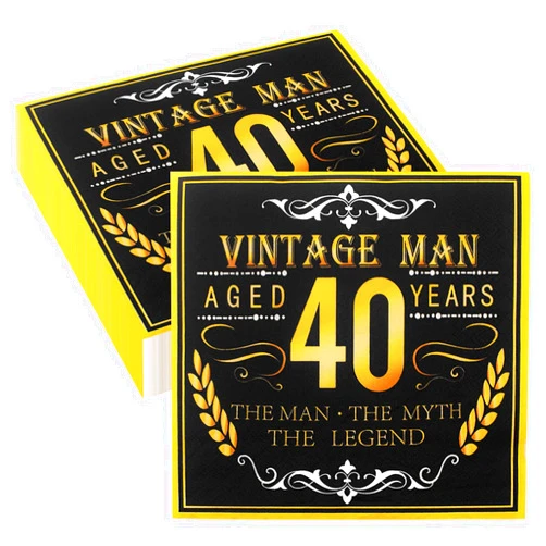 Wentsent Black Gold Napkins 40th Birthday, Vintage 40th Birthday Paper Napkins, 80 Pieces Cocktail Napkins, 40th Birthday Disposable Napkins for Men Birthday Party Decoration (Black 40, 80P)