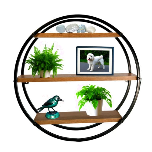 Admired By Nature, Mounted Iron Circle Hanging Storage Shelving, 3 Tier Floating Circular Wall Decor, Large Size, Round Decorative Lightweight Hanging Shelves, Unique Sphere Shape Wall Shelf, 1 Unit