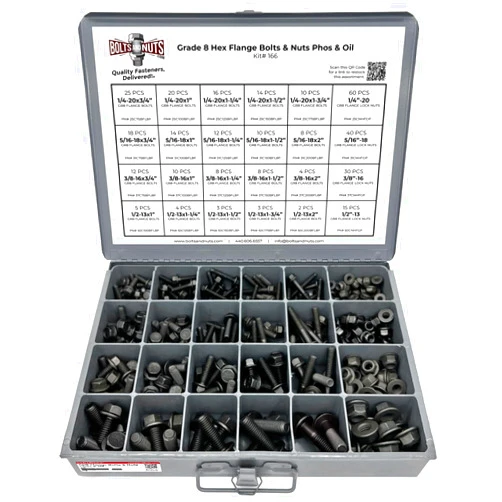 BoltsandNuts.com Grade 8 Hex Cap Flange Frame Bolt Black Phos & Locking Flange Nuts Assortment Kit - 352 Pieces!