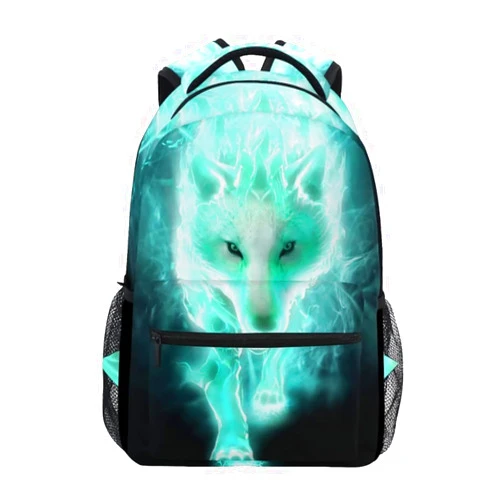 Nerxy Lightweight Cool Cyan Wolf Backpacks Girls School Bags Kids Bookbags, 11.6 * 8 * 16in