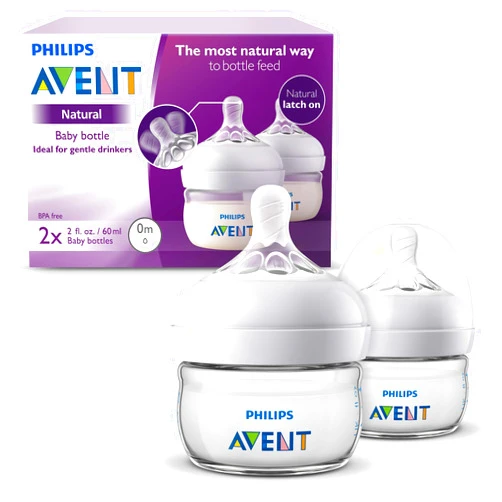 AVENT Philips Avent Natural Baby Bottles, with First Flow Nipple, 2OZ/60ML, 2 Pack, SCF019/25