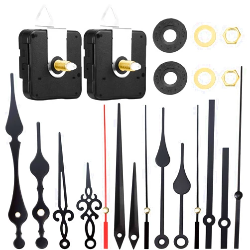 Mudder 2 Pieces High Torque Long Shaft Clock Movement Mechanism with 5 Different Pairs of Hands Clock Repair Parts Replacement