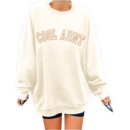 MOUSYA Women Cool Aunts Sweatshirt Auntie Letter Print Oversized Pullover Tops Embroidered Aunt Long Sleeve Lightweight Shirt