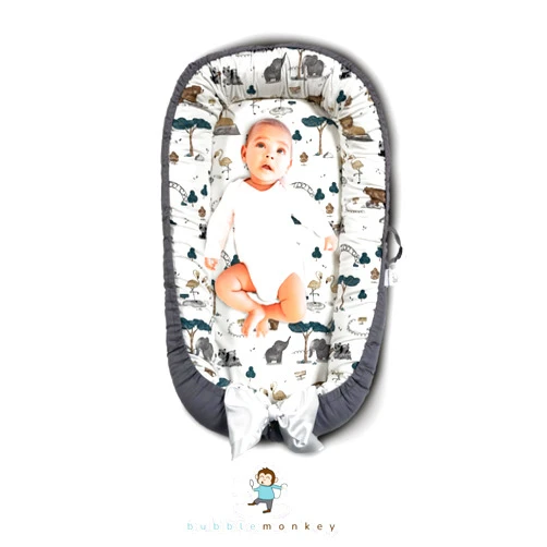 bubble monkey Baby Nest Set 100% Cotton Comfortable Baby Lounger for Safer Easy Sleep and No Fuss Tummy Time Playtime Transportable for Travel