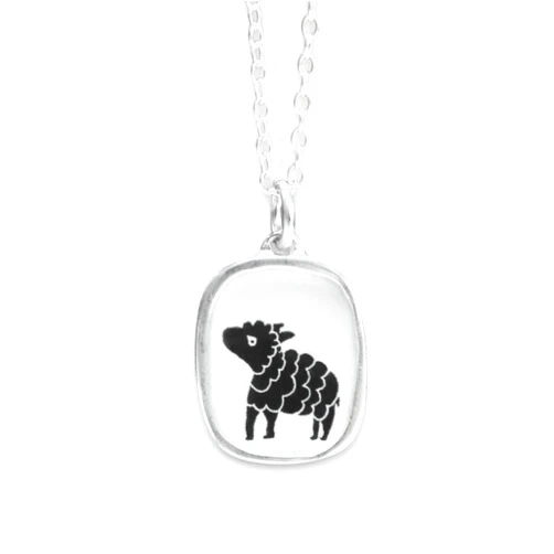 Mark Poulin Black Sheep Necklace - Charm pendant for Rebel Maverick or Outsider - Sterling Silver and Enamel