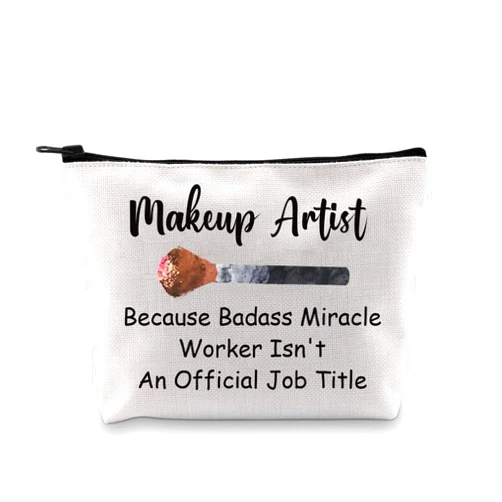 JXGZSO Makeup Artist Gift Because Badass Miracle Worker Isn't An Official Job Title Beautician Makeup Bag Gift For Esthetician Cosmetologist