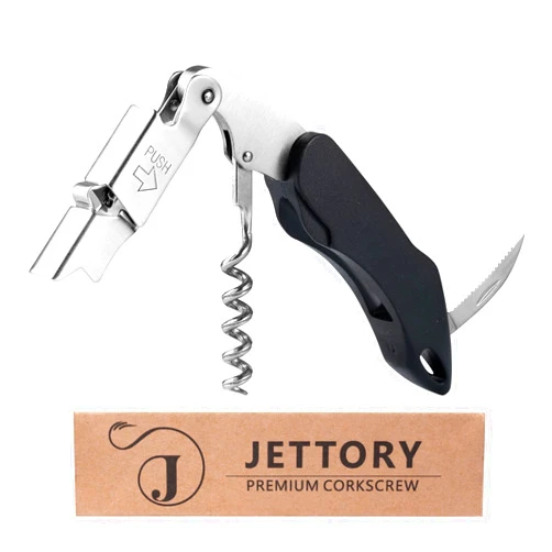 Jettory Wine Opener, Premium Waiters Corkscrew w/Foil Cutter & Cap Remover for Wine Bottle, Sturdy Stainless Steel Wine Key for Servers Waiters and Home Use