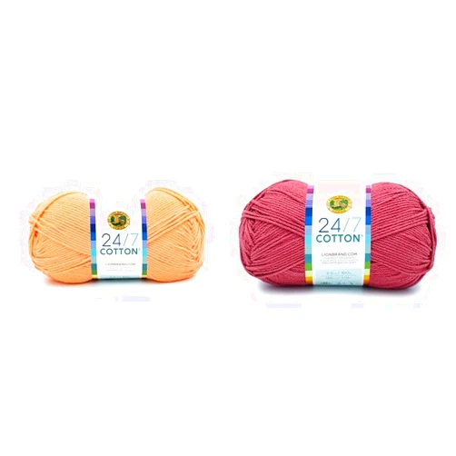 Lion Brand Yarn (2 Skeins) 24/7 Cotton® Yarn, Creamsicle and Terracotta