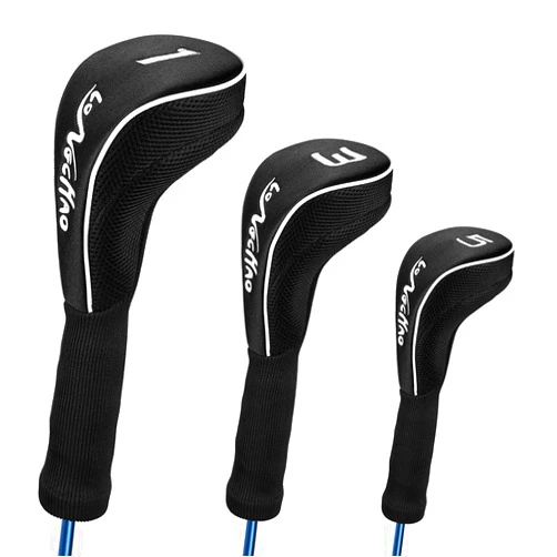 LONGCHAO Black Golf Club Head Cover for Driver Fairway 3 Pcs Woods Headcovers, Golf Accessories Hybrid Head Covers Set with Interchangeable Tags 3 4 5 7 X
