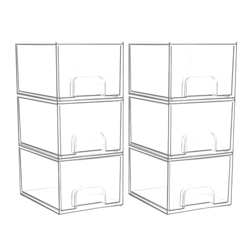 Vtopmart 6 Pack Clear Stackable Storage Drawers, 4.4'' Tall Acrylic Bathroom Makeup Organizer,Plastic Storage Bins For Vanity, Undersink, Kitchen Cabinets, Pantry, Home Organization and Storage