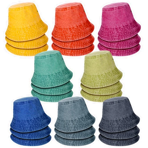 Sureio 24 Pcs Bucket Hat Bulk for Women Men Cotton Summer Sun Hat Unisex Denim Travel Beach Fishing Outdoor Summer Hats Multicolor Bucket Cap for Adult