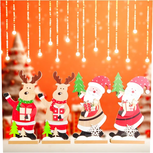 LilLittle 4 Pack Wooden Santa/Moose - Christmas Decorations - Wooden Christmas Decorations - Indoor Christmas Decorations - Christmas Decorations for Home (Souvenirs)