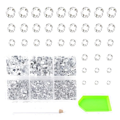 AD Beads 4500 Pieces Hotfix Rhinestones Flat Back 6 Sizes (2-6 mm) Crystal Round Glass Gems with Tweezers and Picking Rhinestones Pen or Crafts Nail Face Art Bags Clothes Shoes DIY (Clear)