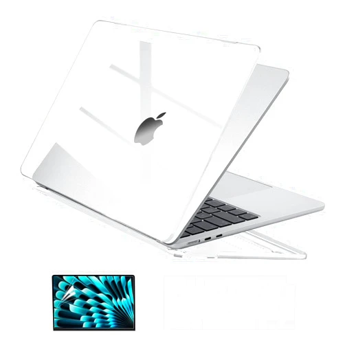 EooCoo Case Compatible with MacBook Air 15 inch 2024 2023 Release M3 A3114 M2 A2941 Liquid Retina Display, Plastic Hard Shell Case + Keyboard Cover + Screen Protector, Crystal Clear