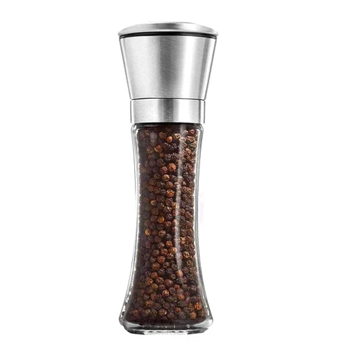 Yugefom Salt and Pepper Grinder Tall Size - Black Pepper,Herb Shakers Mill Refillable Manual - Stainless Steel Lid - Adjustable Coarseness - Glass Material- Fits in Home,Kitchen,Barbecue