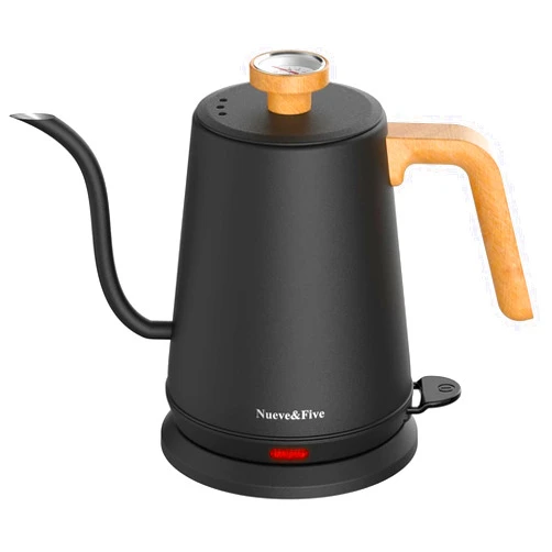 Nueve&Five Gooseneck Electric Kettle with Thermometer， Black Electric Kettle 1L with Auto Shut-Off，1000W Hot Water Kettle of Stainless Steel， Pour Over Kettle for Coffee & Tea