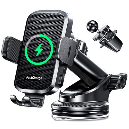 CHGeek Wireless Car Charger with Phone Holder Mount, 15W Fast Charging Auto Clamping Phone Holders for You Car Windshield Dashboard Air Vent Accessories for iPhone, Samsung Galaxy, Google, etc
