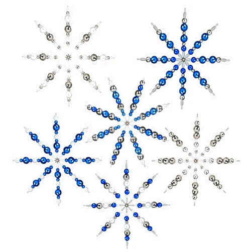 Naler 6 Pack Beaded Snowflake Ornament Kit for DIY Making Christmas Tree Ornaments, White Blue Silver, Includes Assorted Pearl Beads and Stainless Steel Wire Snowflake Forms