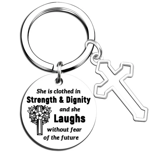 Lelekdo Christian Inspirational Keychain for Women Unique Religious Gifts for Sister Teen Girl BFF Mother Baptism Gifts for Girls Spiritual Religious Bible Gifts for Womens Cross Keychain