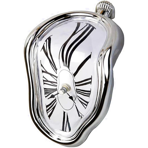 OHmaker Melting Clock Dali Melted Clock Gift Decor Art Inspired Wall Clock Twisted Shelf Hanging Surrealist for Decorative Shop Office Home Desk Roman Silve…