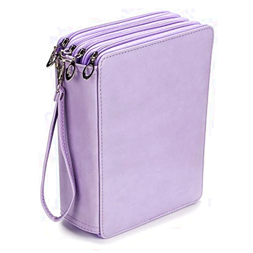 BTSKY®Colored Pencil Case Holder- Big Capacity Deluxe PU Leather Storage Pencil Organizer Holds 160 Pencils with Handle Strap for School College Office Watercolor Pencils Organization(Purple)